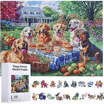 300Pcs Garden Puppy Wooden Jigsaw Puzzles 11.22x15.16inch for Adults Golden Retriever Jigsaw Puzzle for Children Colorful Unique