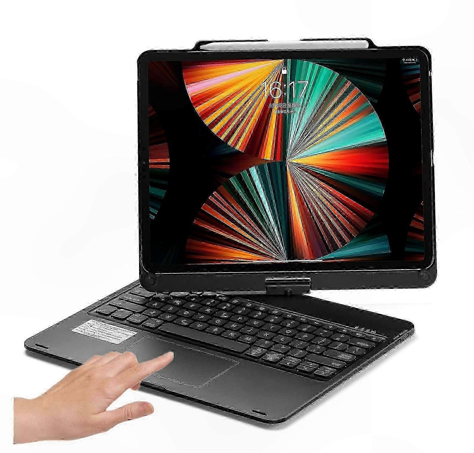 Rotating Backlit Keyboard Case with Touchpad compatible with 13" Tablets, Foldable Cover, Black