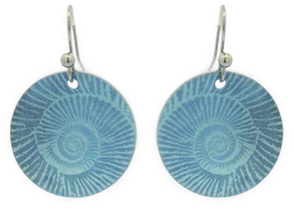 Ti2 Titanium Ammonite Drop Earrings - Blue