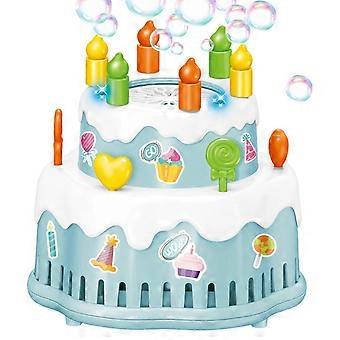 Electric Bubble Maker Machine Cake Design Toy for Kids Outdoor Activities Blue Multi-hole Automatic Music Lights