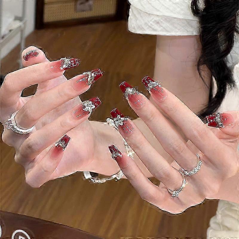 Glitter Rhinestone French Nails