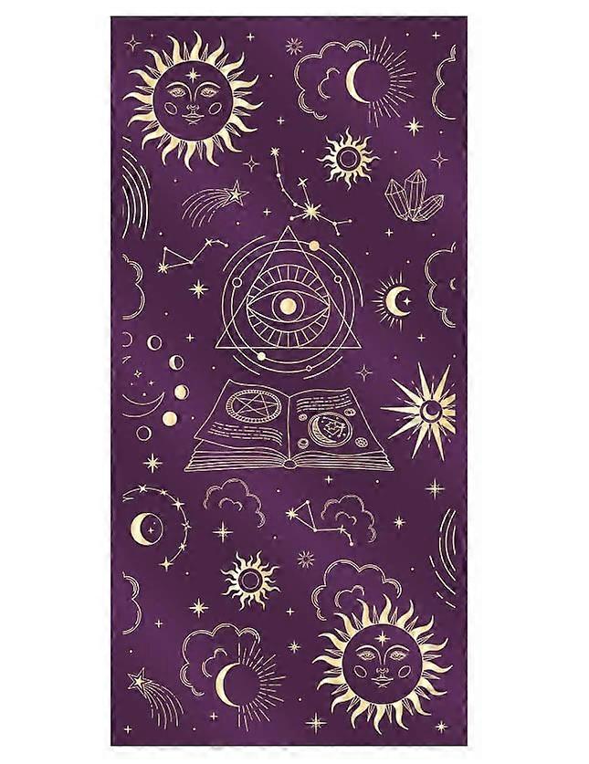 Mystical purple velvet table runner with gold patterns