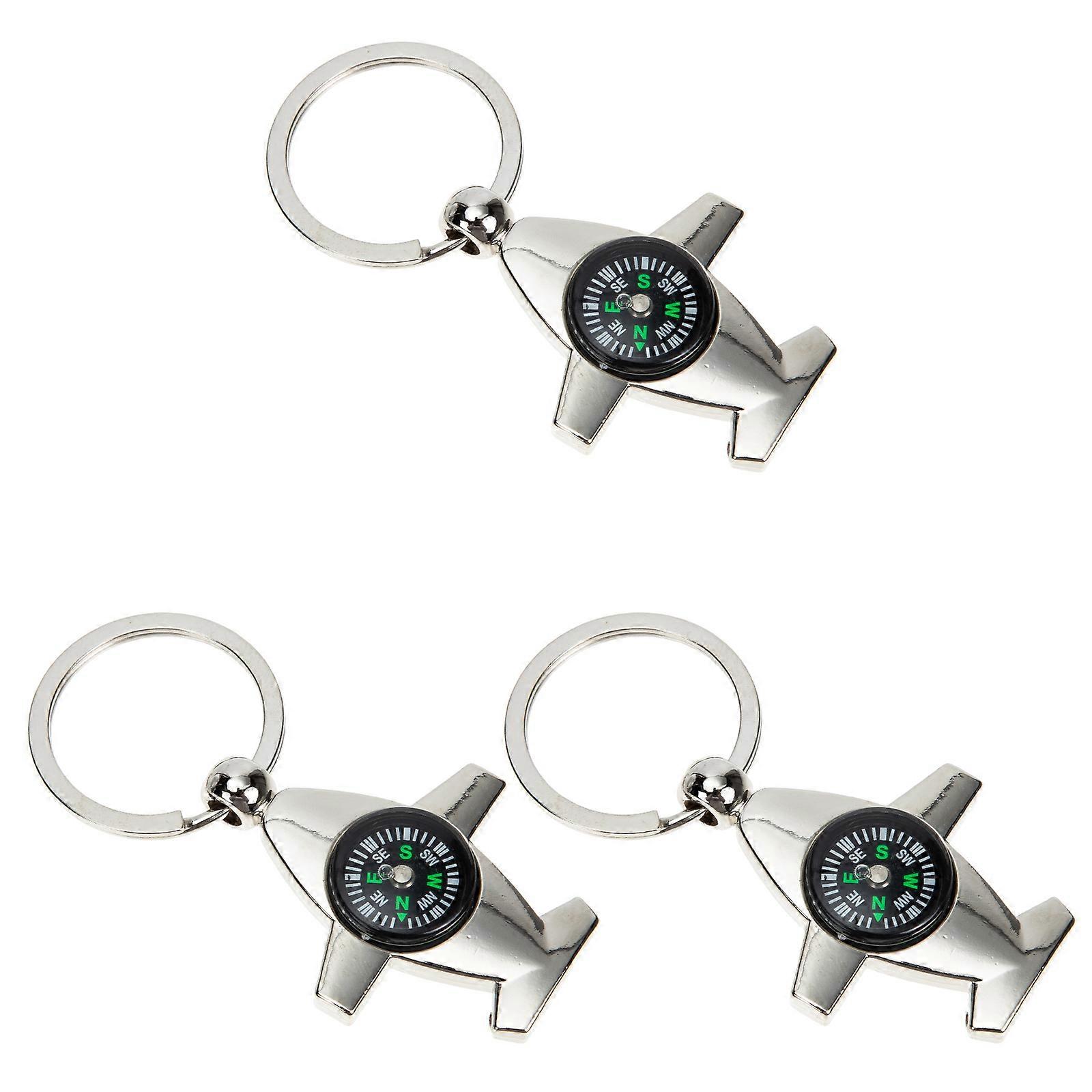 Silver Compass Key Ring Creative Key Pendant for Decor 3Pcs Set