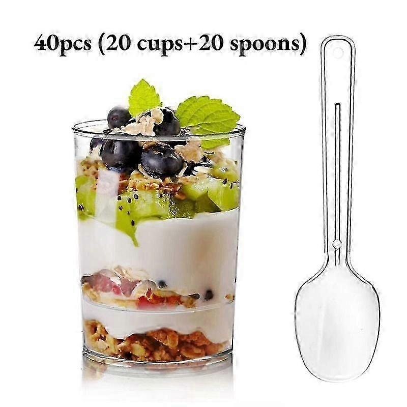 40pcs Clear Dessert Cups Tasting Spoons Leakproof Stackable Party Set