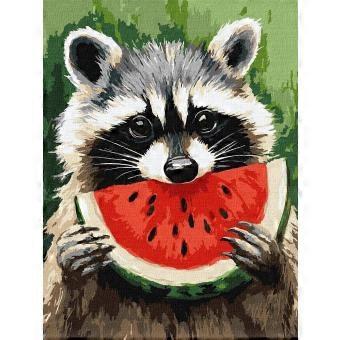 Funny Raccoon Biting Watermelon Jigsaw Puzzle, Cute Animal Decor RNB1515