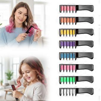 Hair Chalk Comb Set with 8 Vibrant Washable Shades, Temporary Hair Color for Kids and Adults Party
