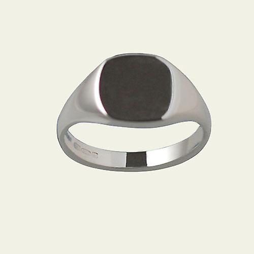 Silver 13x13mm plain solid cushion Signet Ring Size W