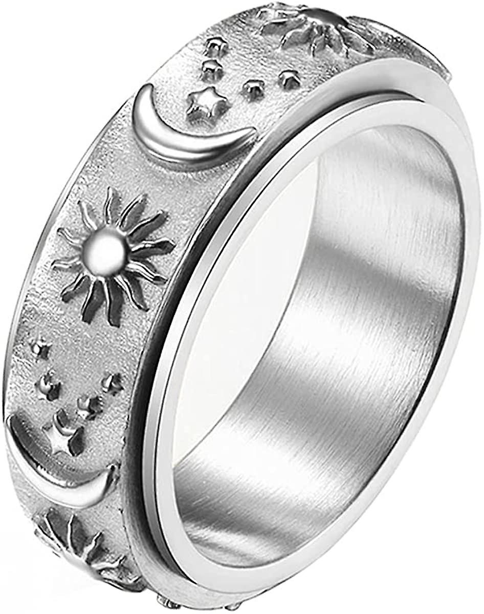 Heytea خاتم دوار من الفولاذ المقاوم للصدأ للقلق حلقات تململ لتخفيف التوتر خاتم القلق نجوم الشمس مون وعد خاتم الخطوبة مقاس 6-12 - -