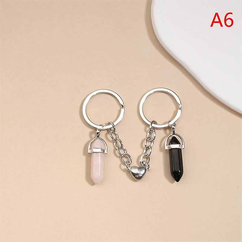 1 Pcs Keychain Crystal Quartz Stone Heart Key Ring Magnetic Button Key Chains For Couple Friend Gifts Diy Jewelry
