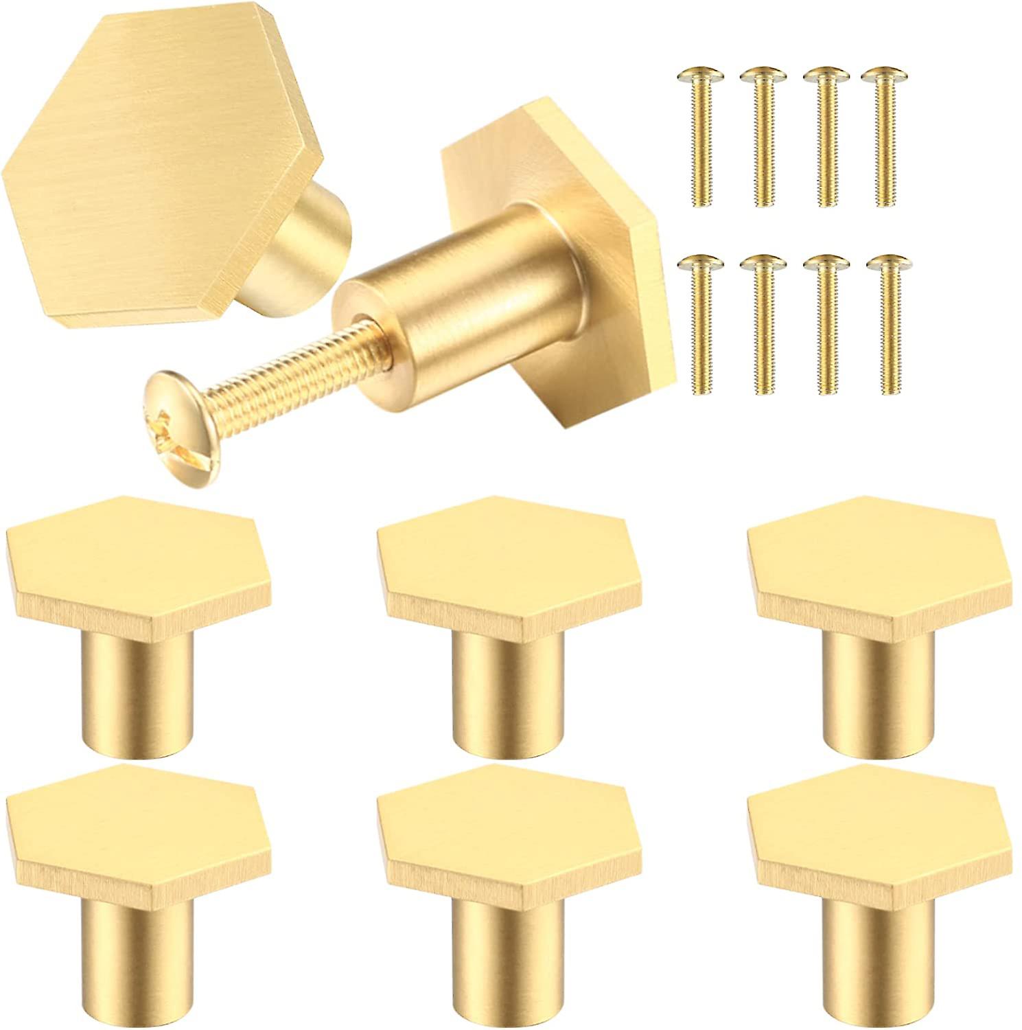 8 Pieces Solid Brass Cabinet Knobs, Hexagonal Door Knobs, Gold Dresser Drawer Handle Knobs, for Cabinets, Cupboards, Dresser Drawer, Bathroom, Kitchen