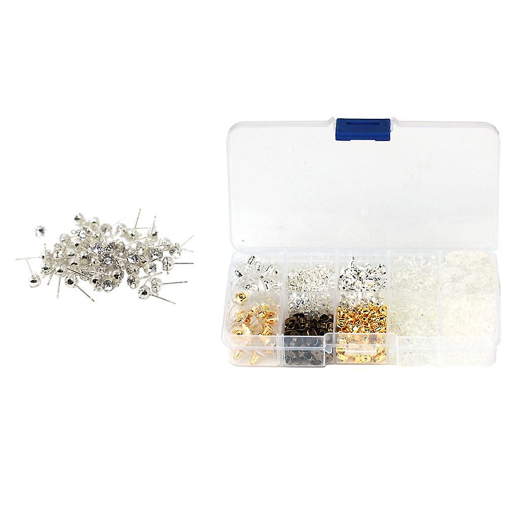 50 Piece White K Ear Stud Rhinestone Ear Post + 1 Box 1040 Pcs Earring Backs
