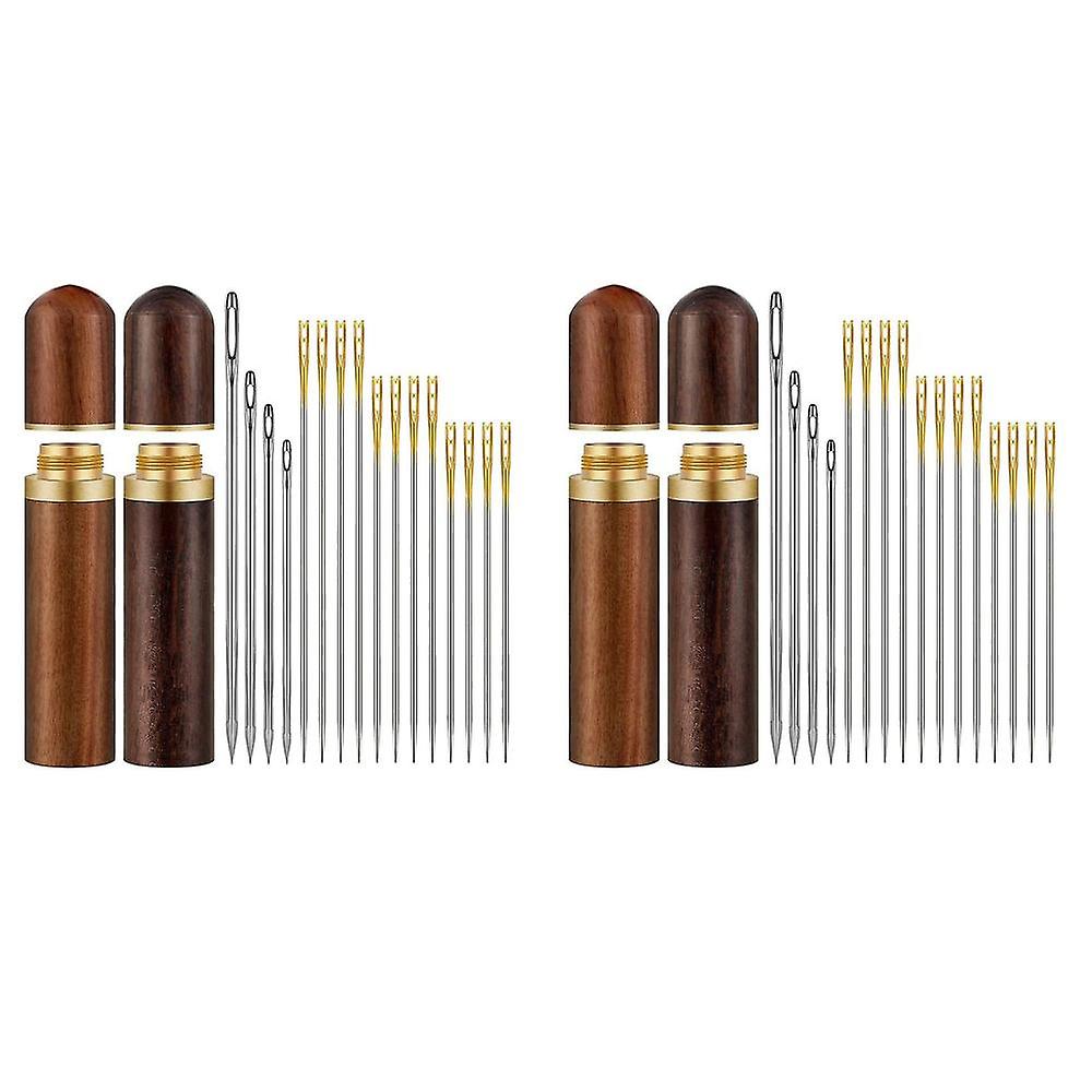 4pcs Wooden Needle Case With 48 Self Threading Needles For Sewing