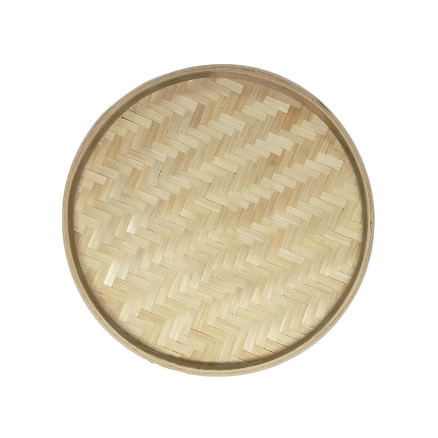 ZHOUBA Bamboo Sieve Round Large Capacity Handcraft Multipurpose Handmade Tea Tray for Home
