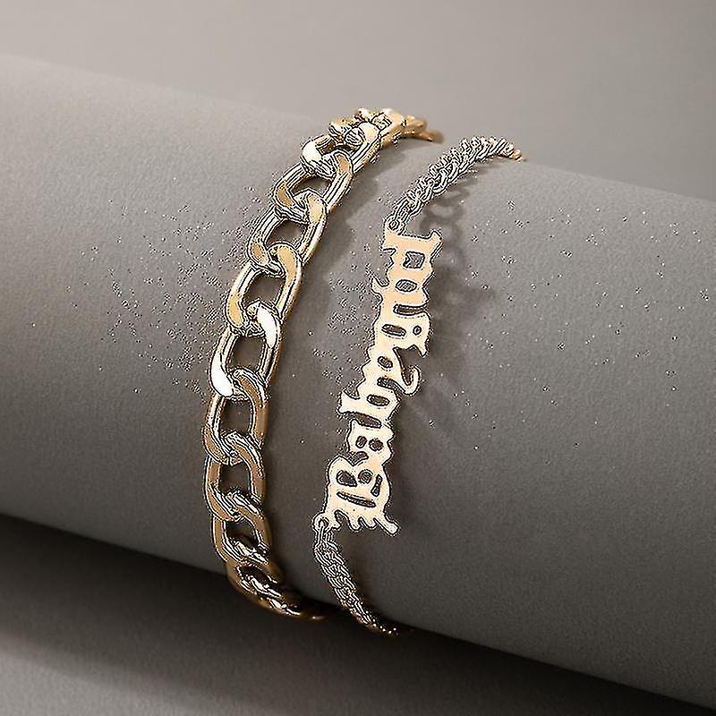 Tocona 2szt / zestaw Bohemian Letter Anklet dla kobiet Mężczyźni Nowe modne charms Gruby łańcuch Regulowana biżuteria letnia 17617