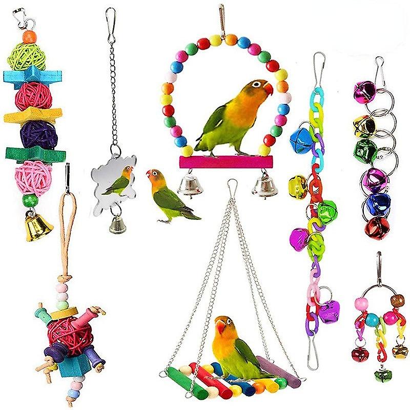Safe Non Toxic Bird Toys 8pcs Parrot Gnawing Toys Enhance Feelings and Relieve Boredom