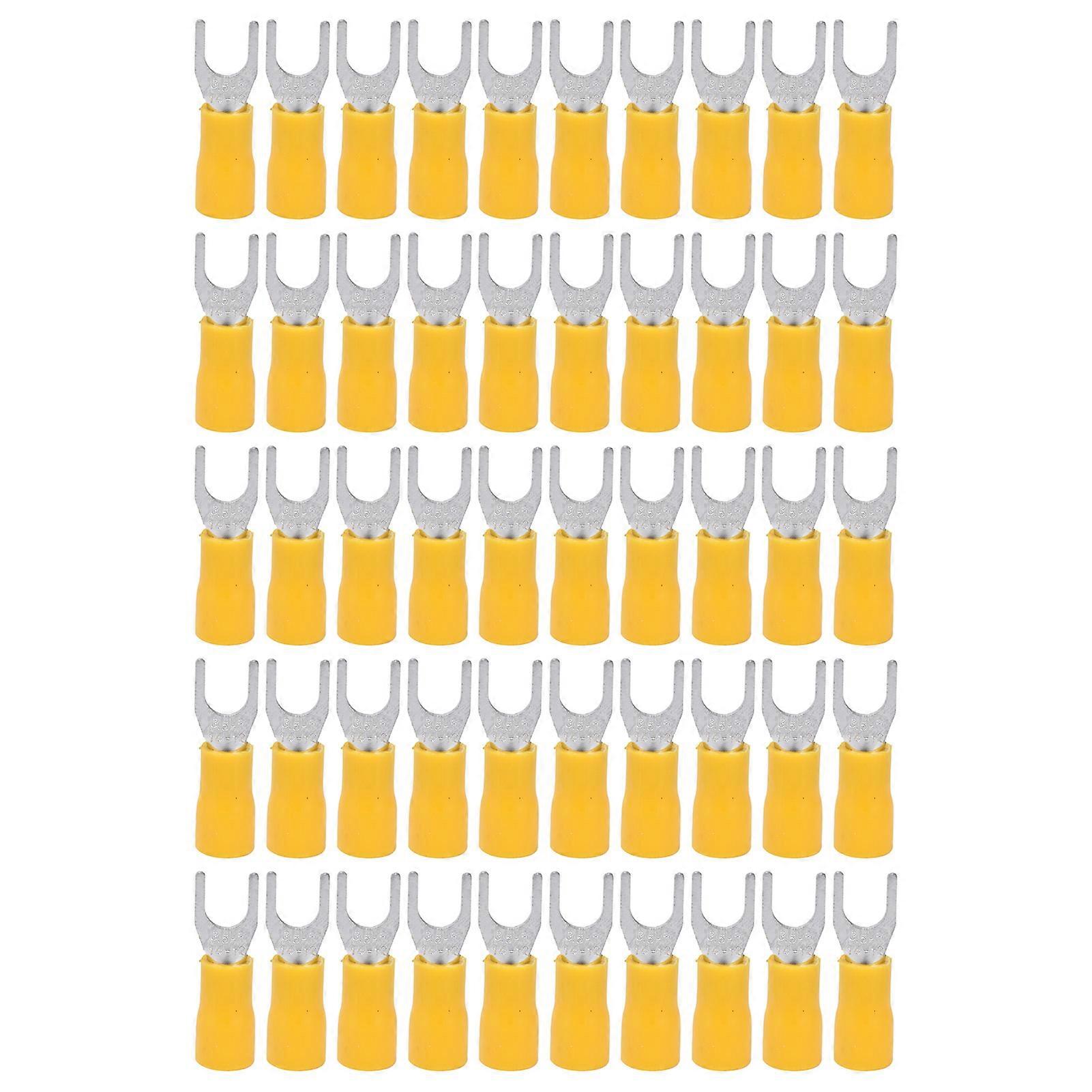Ouitble Wire Connector Fork Terminal Insulated Wire Crimp Connector Set Kit 50Pcs 14-12AWG SV3.5-5 Yellow