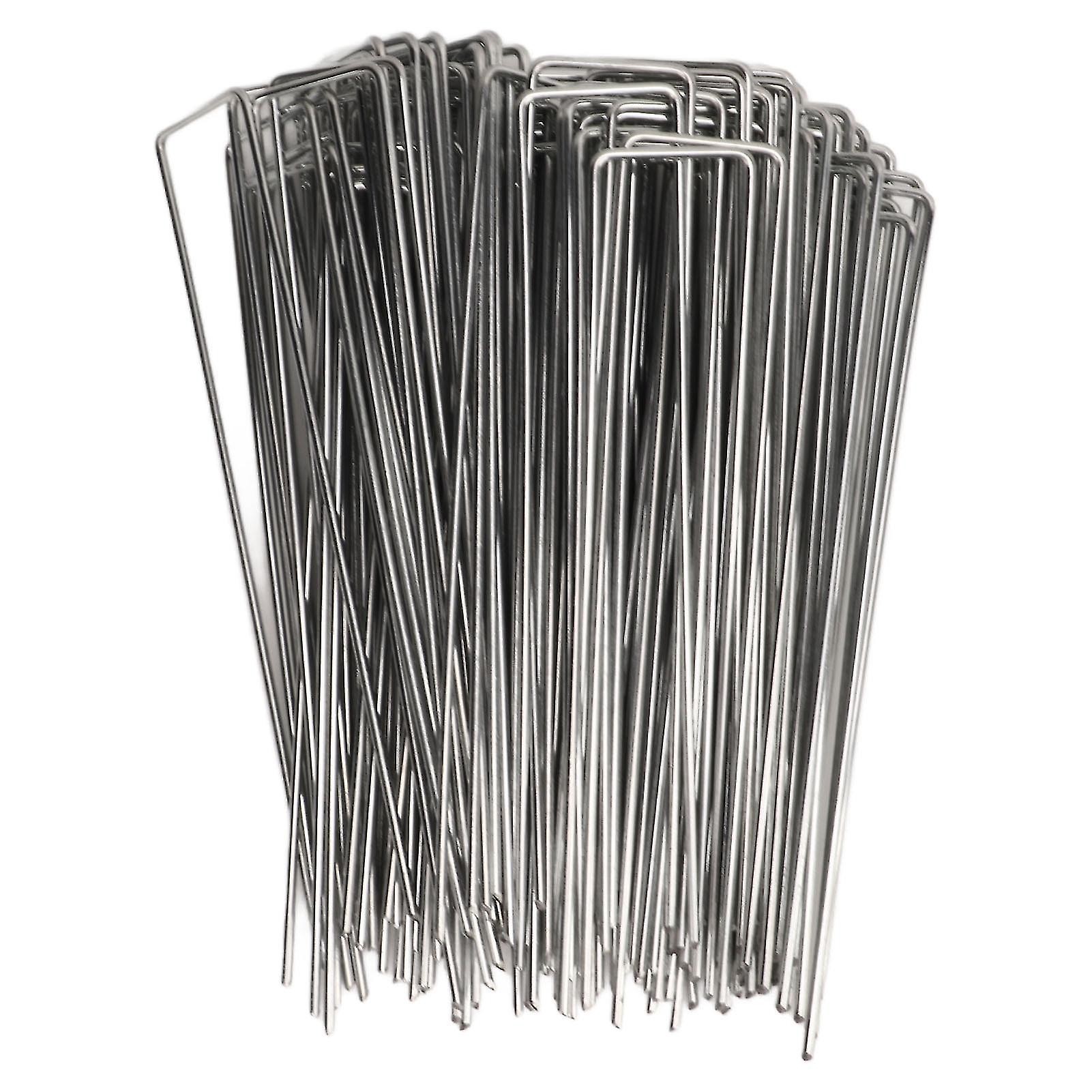 100 Pcs U-Shaped Garden Stakes Galvanized Steel Weed Barrier Lawn Fabric Decoration Roughness 3mm/0.12in