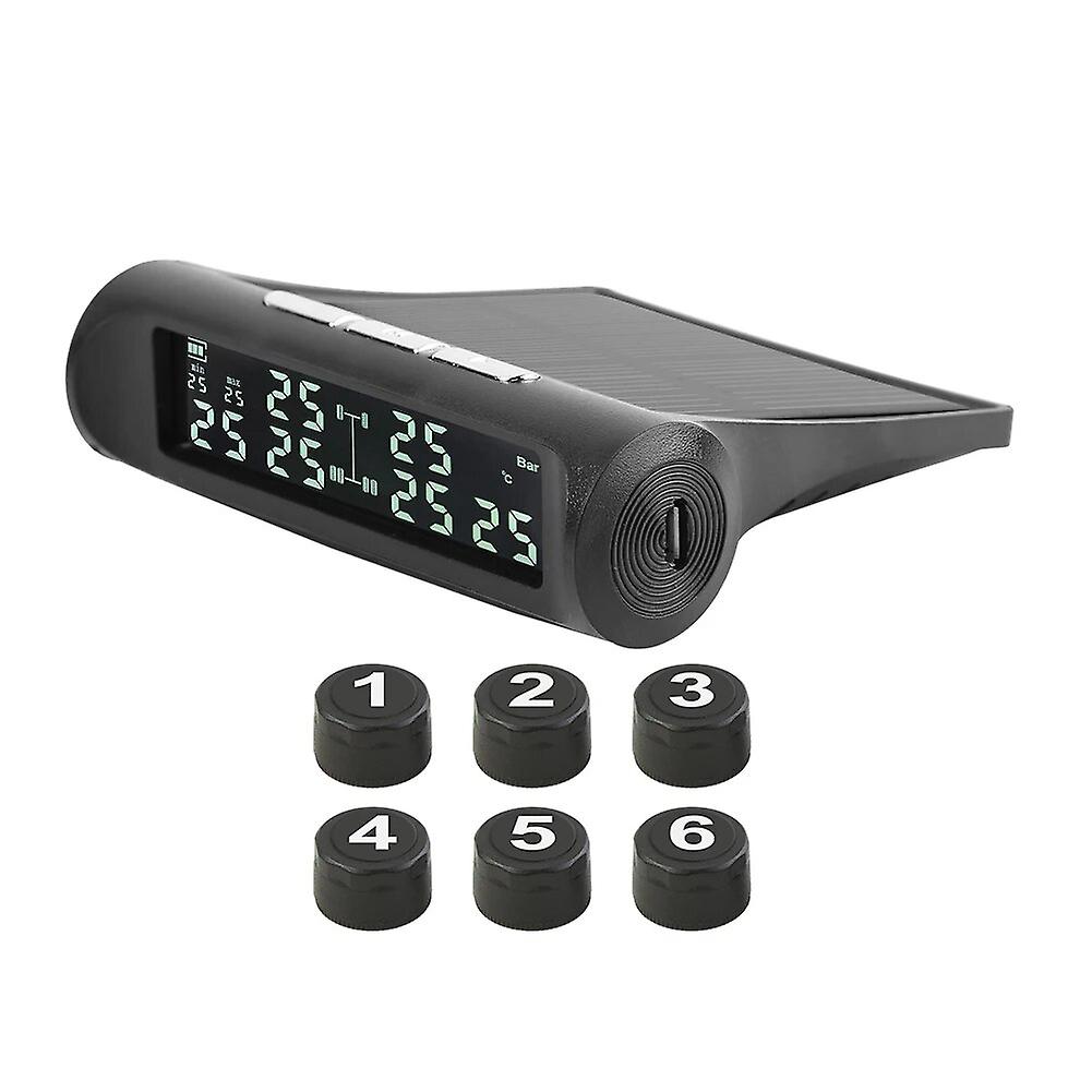 An-07 Solar Truck Tpms Lcd Display 6-wheel Tire Pressure Monitoring Tyre Temperature Alarm System With 6 External Sensors