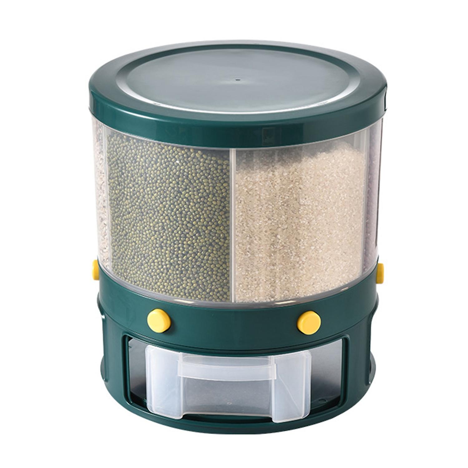 Rice Dispenser Moisture-proof Food Grade Transparent Design 6-Grid Large Cereal Holder Rotating Rice