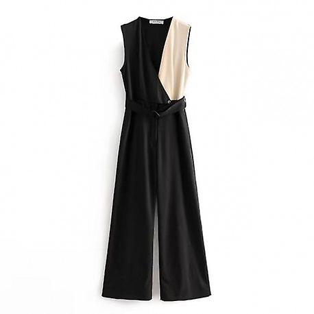 Contrasto colore Jumpsuit donne larga gamba tutta lunghezza