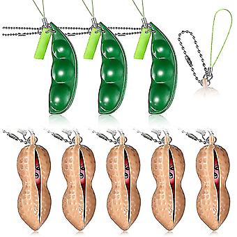 8 Pieces Peanut Peas Keychain Fidget Bean Toy Set Funny Facial Expressions Beans And Peanut Fidget Toy