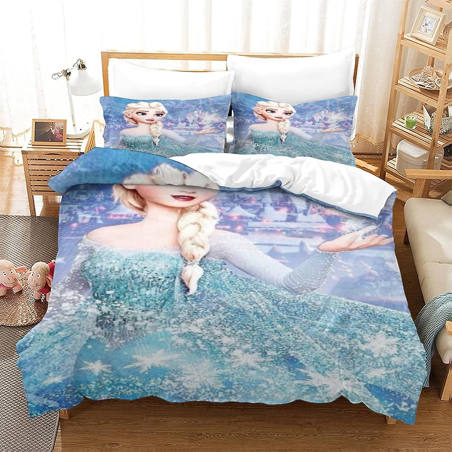 HOUKIG Frozen Duvet Cover 3 Piece Soft Microfiber Beding Set Princess Quilt Cover Super Soft Microfiber Quilt Cover Collection Stain-Resistant Wrinkle