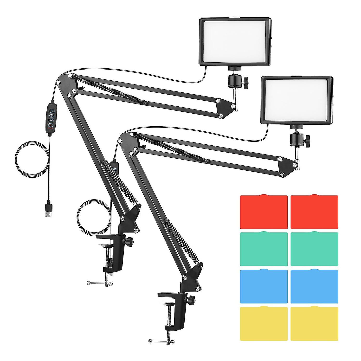 Desktop USB Video Conference Lighting Kit with 2 * LED Video Light 3200K-5600K Dimmable + 2 * Desk M