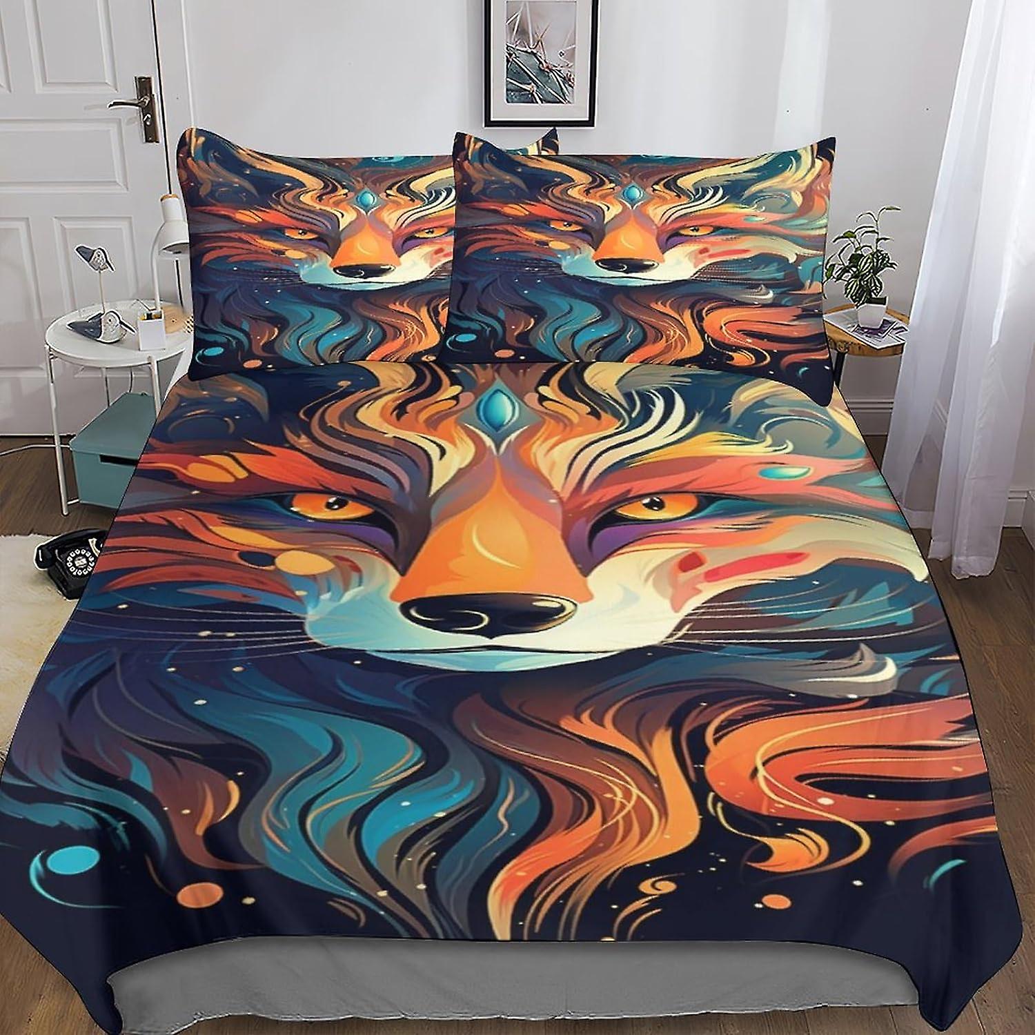 VCLUST fox Duvet Cover Sets - 3D, Colorful Style Quilt Cover, Comforter Cover Bedding Set for Kids Boys And Girls 3 Piece Set with Zipper Closure Soft