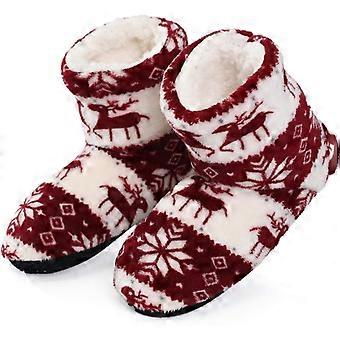 Mannen Vrouwen Pantoffels Kerst Indoor Katoen Winter Antislip Vloerschoenen met Zacht PlucheBourgondië-27cm(39/41)