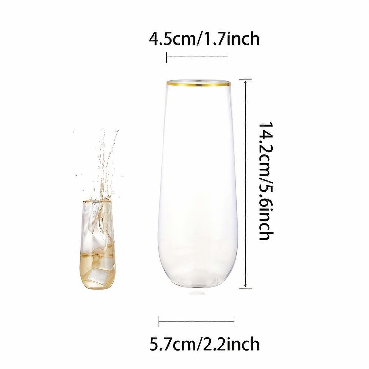 6/24/48pcs, Plastic Stemless Champagne Flutes, Disposable Unbreakable 9 Oz Toasting Glasses With Golden Rim, Fancy & Shatterproof Champagne Cups, Idea