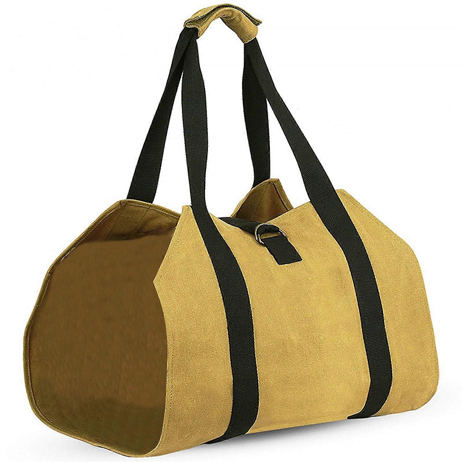 Firewood Log Carrier Large Capacity Dual Handle Adjustable Elastic Strap 600d Oxford Log Bag Outdoor Wood Carrier Dark Khaki
