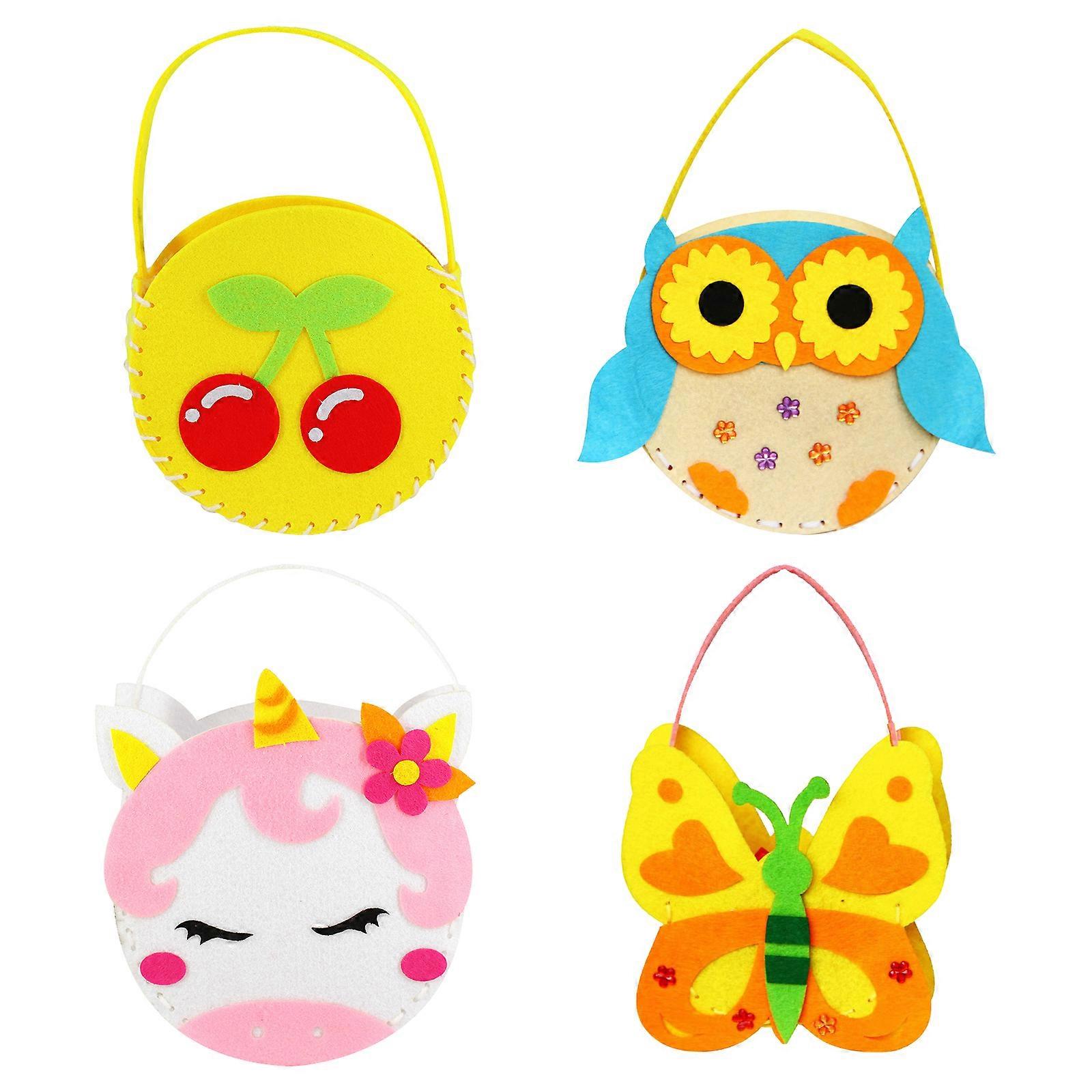 4 Sets Handbag Making Kits Kids Handmade Non-woven Bag Kits DIY Craft Supplies Random Style