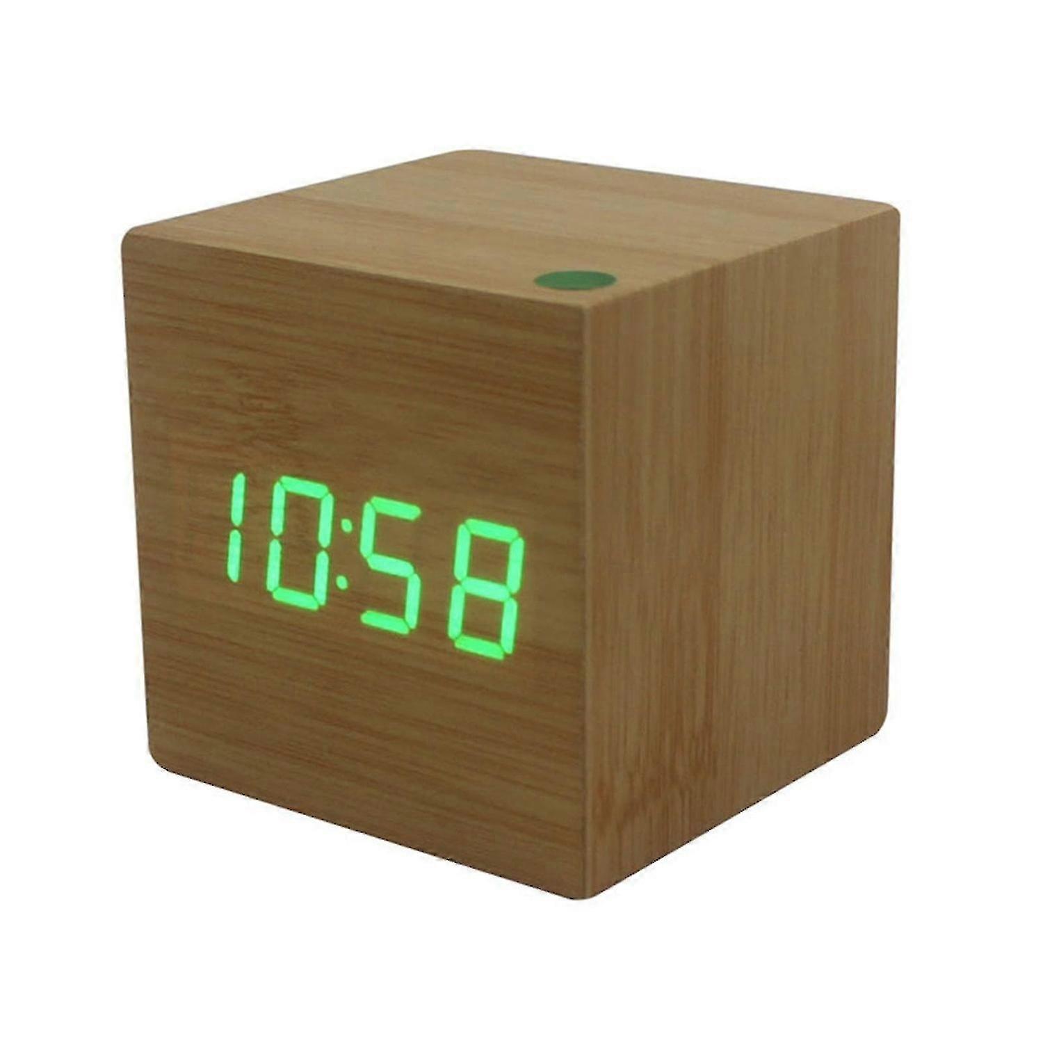 Wooden LED Alarm Clock Electronic Digital Display Time Clock Silent Cube Clock
