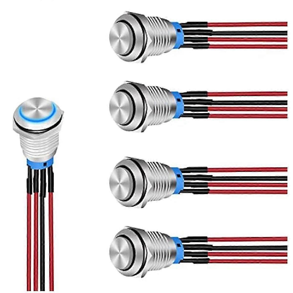 19mm Push Button Switch 5pcs With Pre Wired Harness 12v 24v Self Locking Latching Led Round Switches Spdt 4pin Switch