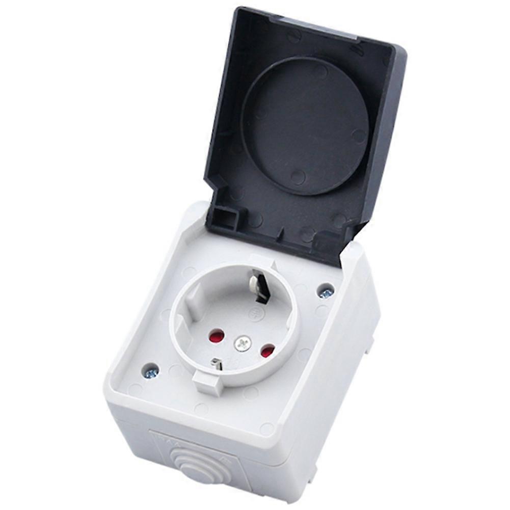 2P+E 16A 250V IP44 Outdoor Power Socket Wall Waterproof Dust-Proof Socket with Cover EU Plug(Single)