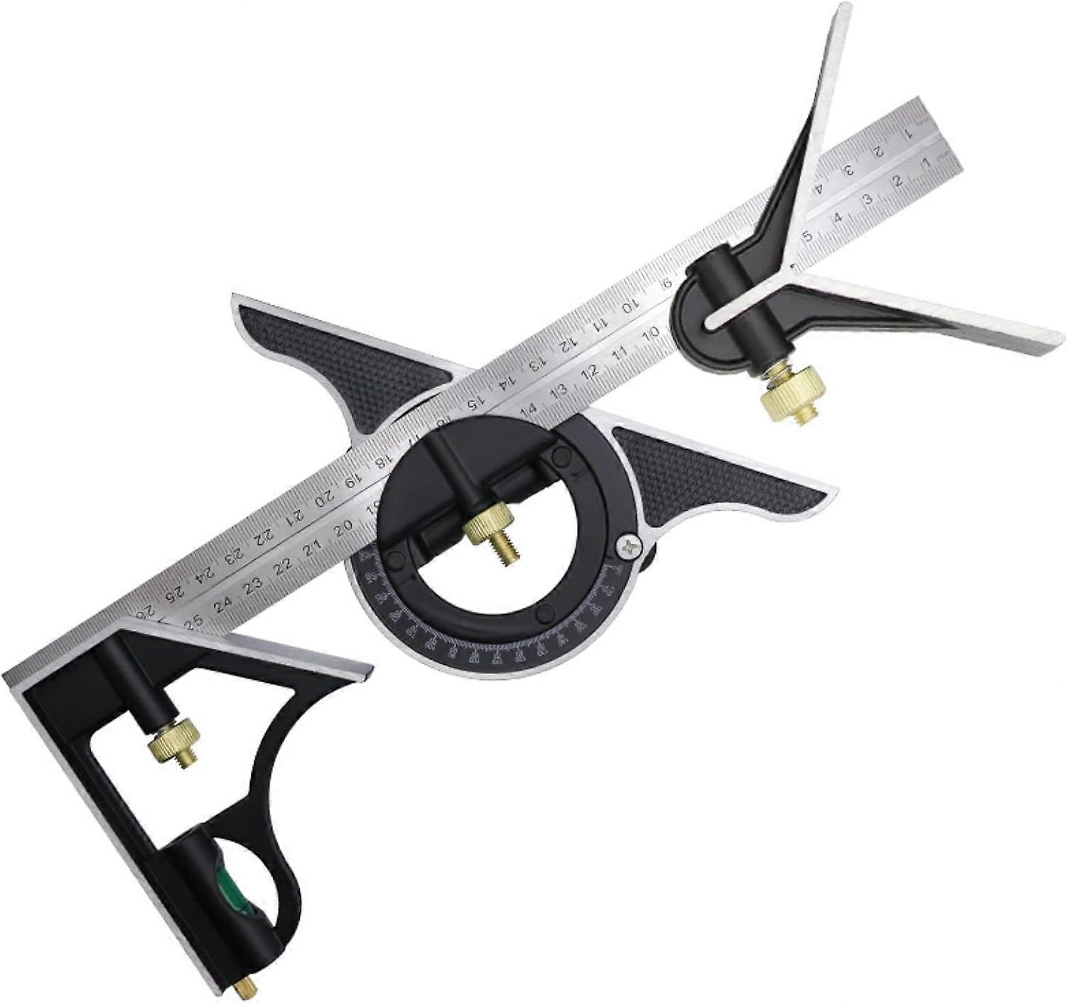 Combination Square 300mm, Carpenter Squares, Stainless Steel Angle Ruler, Combination Square with Spirit Level and Practical Line Puller, Ideal for Ca