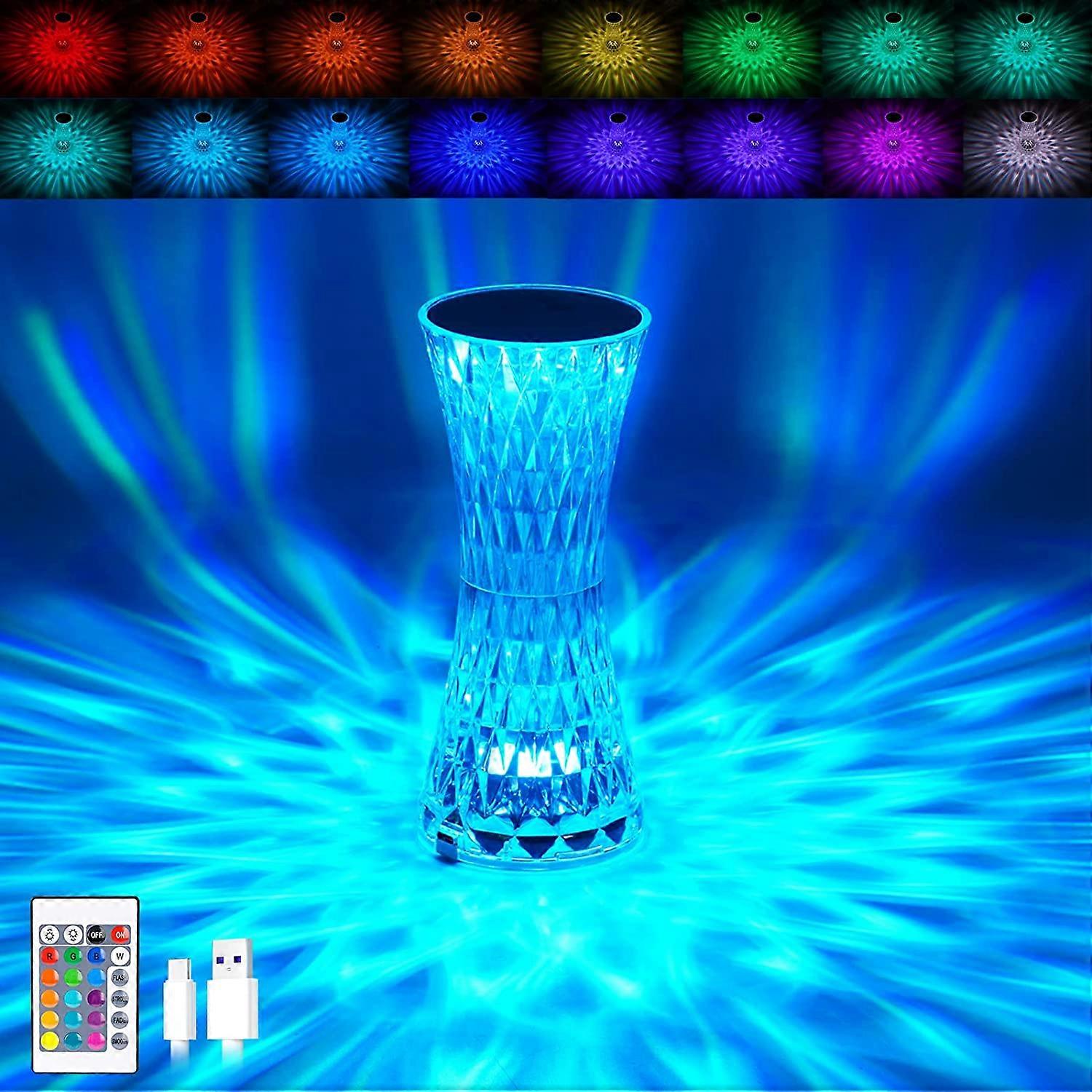 Crystal Table Lamp  16 RGB Color Changing Crystal Light with 6 Level Brightness Adjustment  Romantic Rechargeable Remote & Touch Lamp for Living Room 