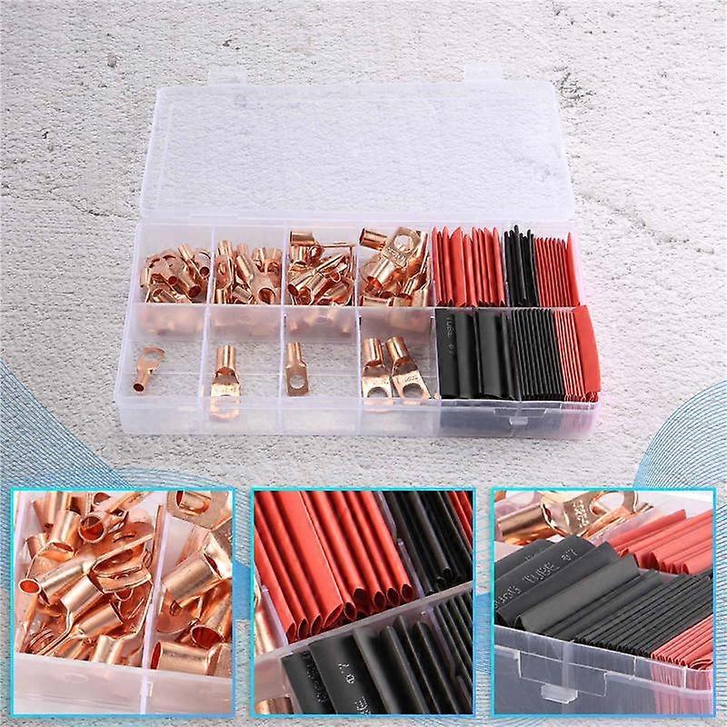 150 Pcs Copper Wire Terminal Connectors, AWG 2 4 6 8 10 12 Ring Lug Kit with 70 Pcs Heat Shrink 80P