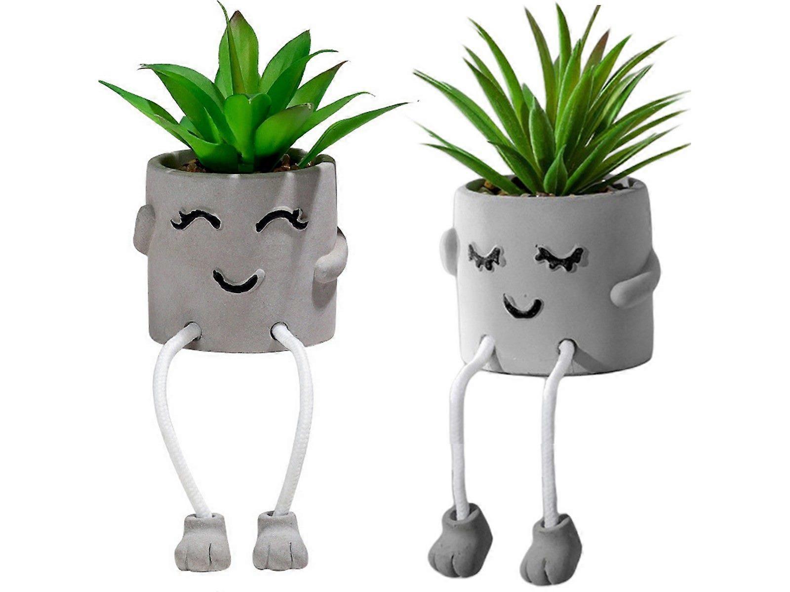 2Pcs Simulation Succulent Planter Pot Cement Flowerpot Decoration