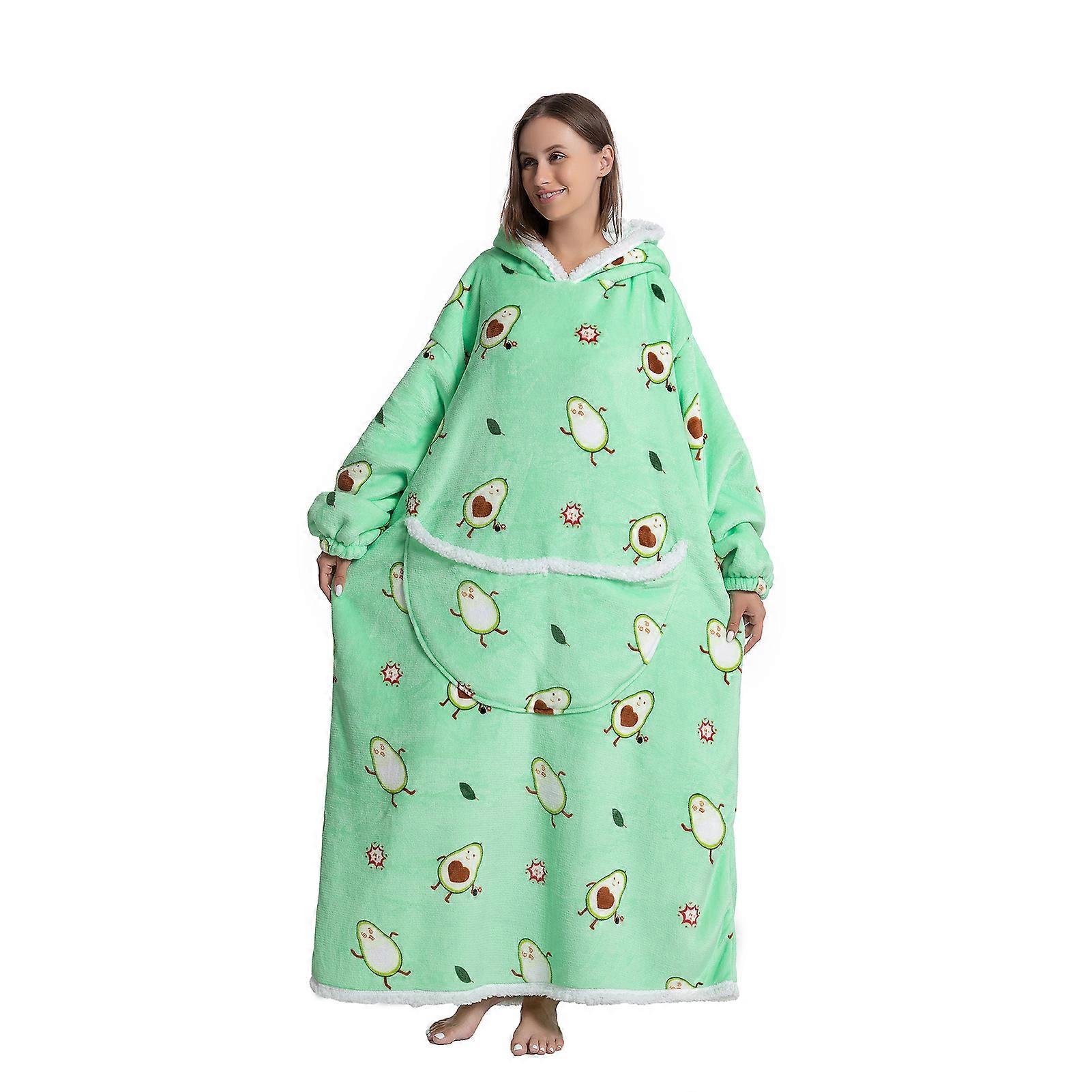 Blanket Hoodie Robe with Giant Pocket Lamb Lined Design for Spring Winter Fall Sleeping Wear