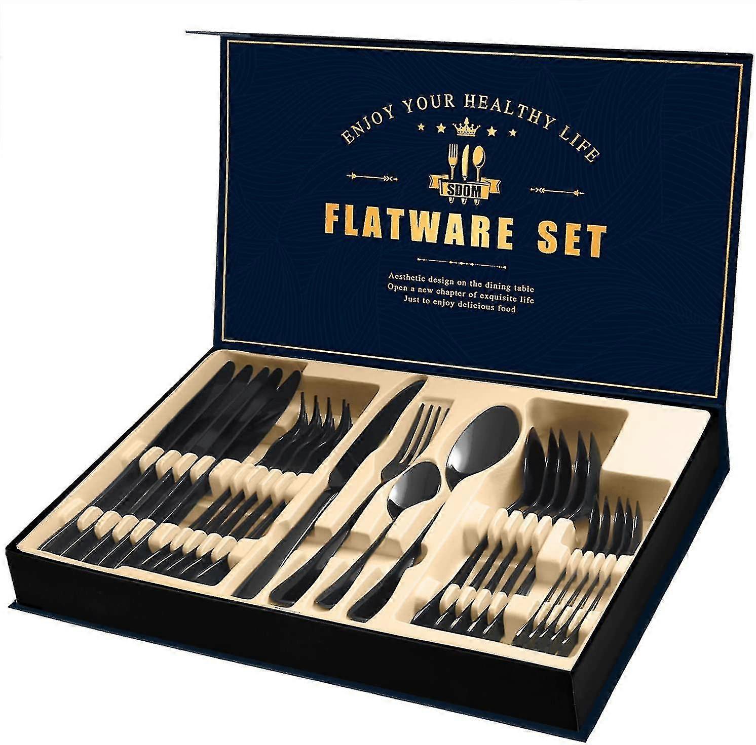Cutlery Set, 24-piece Less Steel Flatware Service , Boxed Silverware Set For 6
