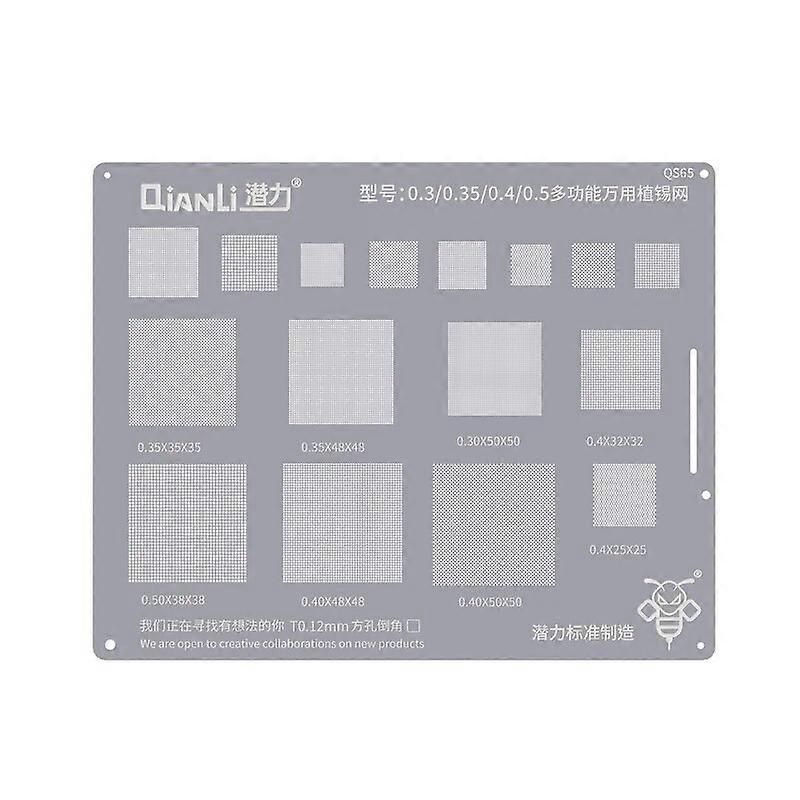0.12MM Qianli Multi-Function Universal BGA Reballing Stencil 0.3 0.35 0.4 0.5 Square Hole Misaligned Planting Tin Plate