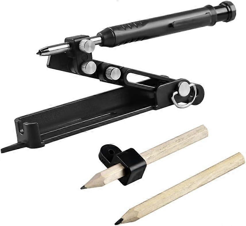 Aluminum Alloy Scribe Tool with Deep Hole Pencil, Multi-function Scribing Tool- Construction Pencil- Carpenters Pencil Adjustable Profile Scribing Rul