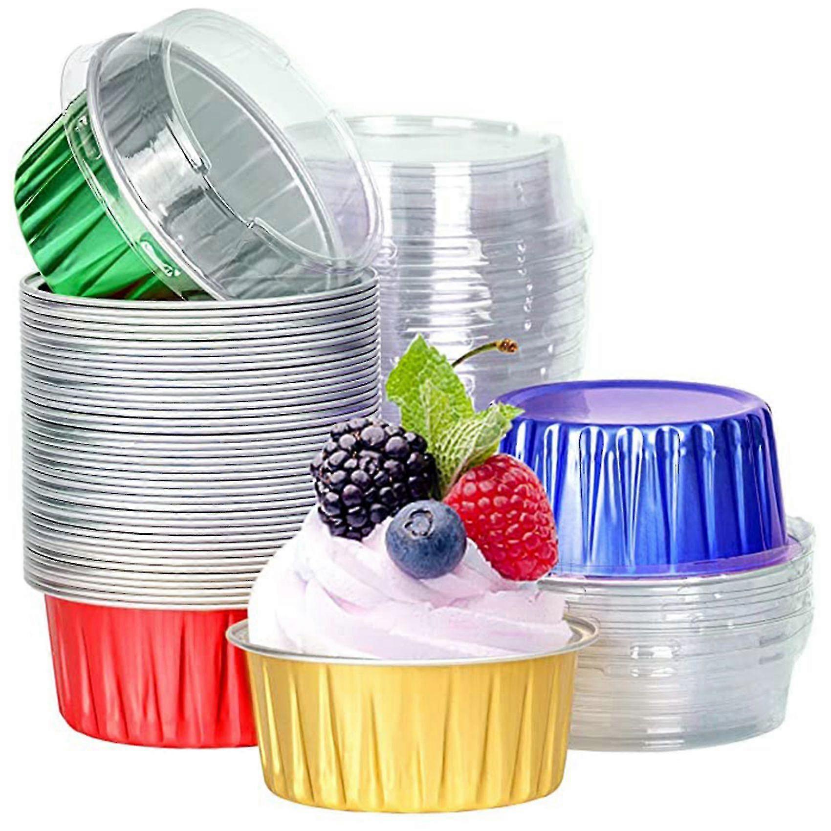 Dessert Cups With Lids Aluminum Foil Baking Cups Holders Pudding Cups