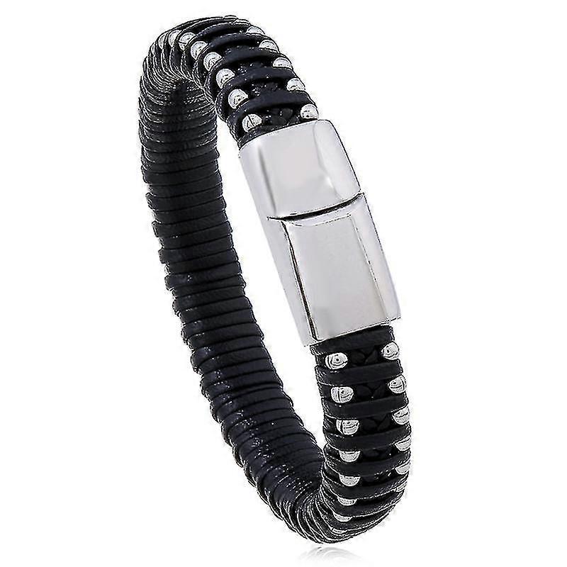 Magnet Buckle Leather Bracelet - Hand-woven Leather Bracelets - Simple Men's Leather Bracelet