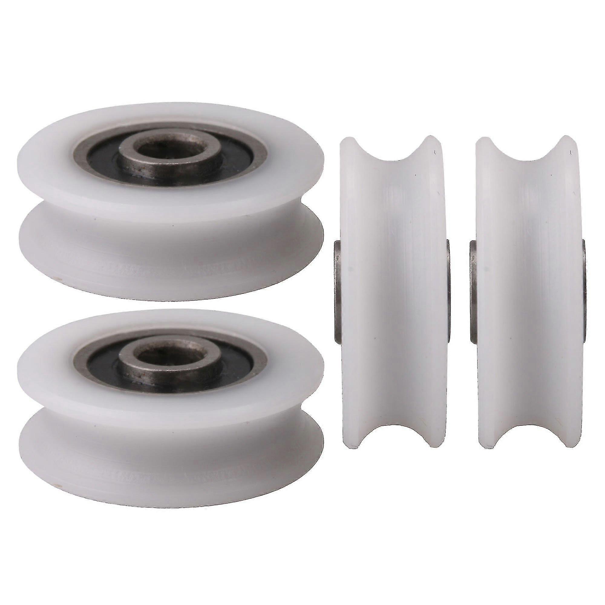 4pcs 4x20x6.5x7.4mm Bianco interno Dia 4mm U-groove Nylon Puleggia Ruota per porta scorrevole A
