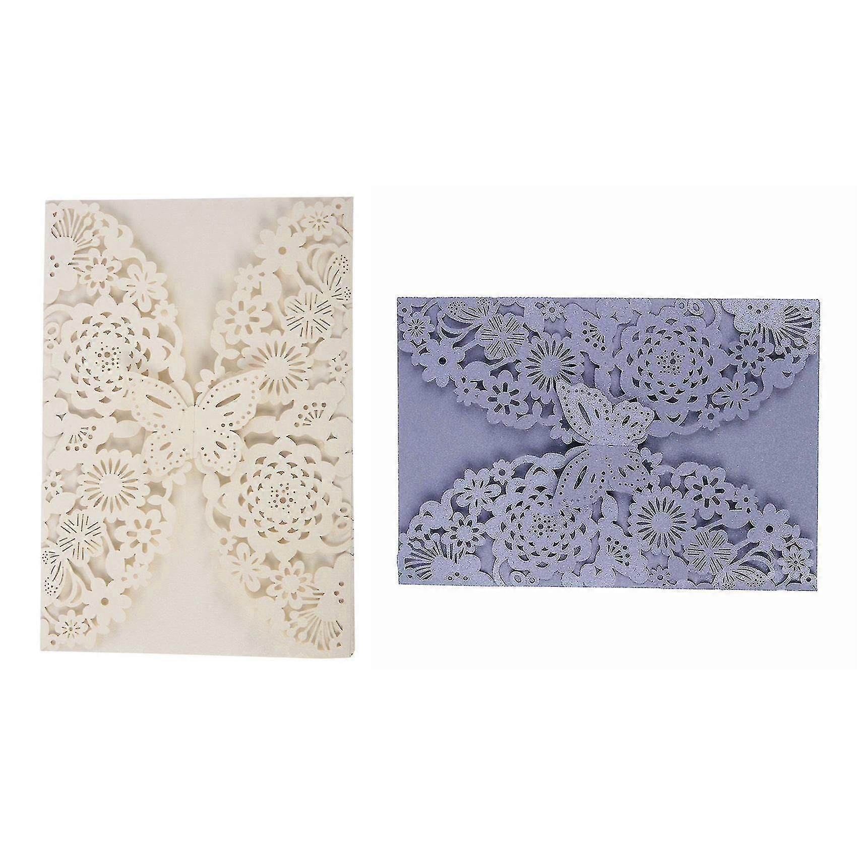 10pcs/set Carved Butterflies Invitation Card Compatible With Wedding: Ivory White