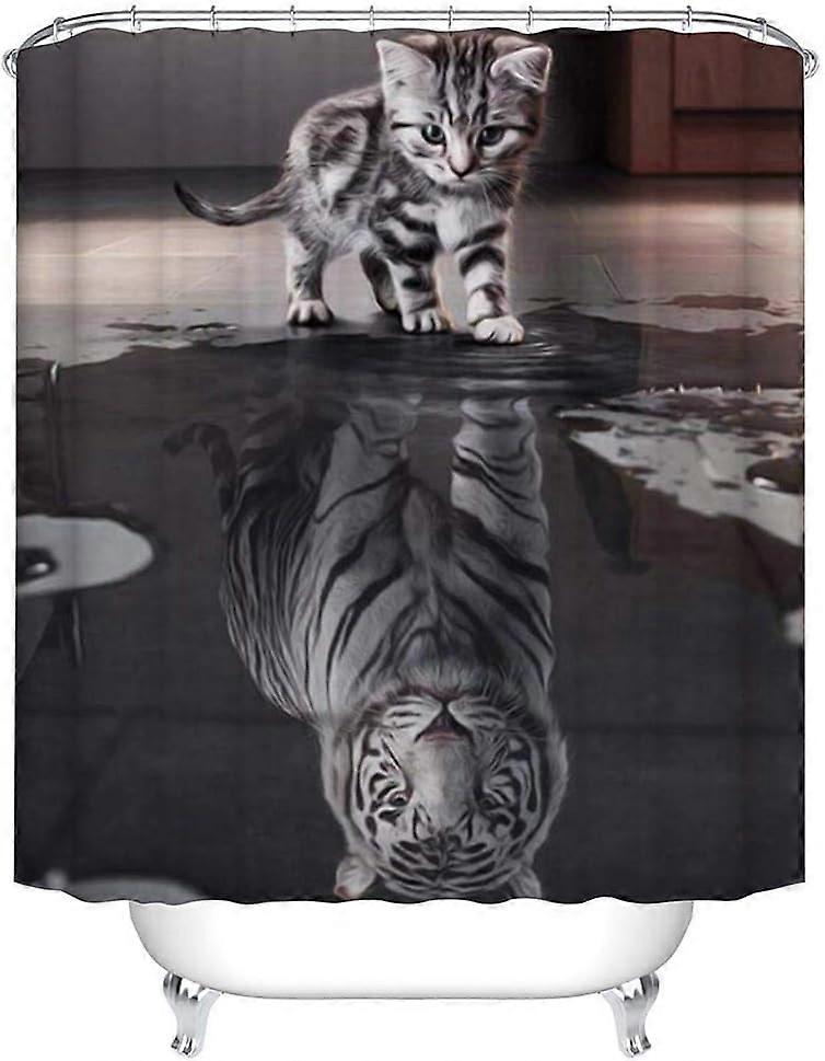 Cat with Reflection in Water Pattern Digital Print Shower Curtains for Bathroom Decor,Polyester  12 Hooks,70x70 Inches,Multicolor