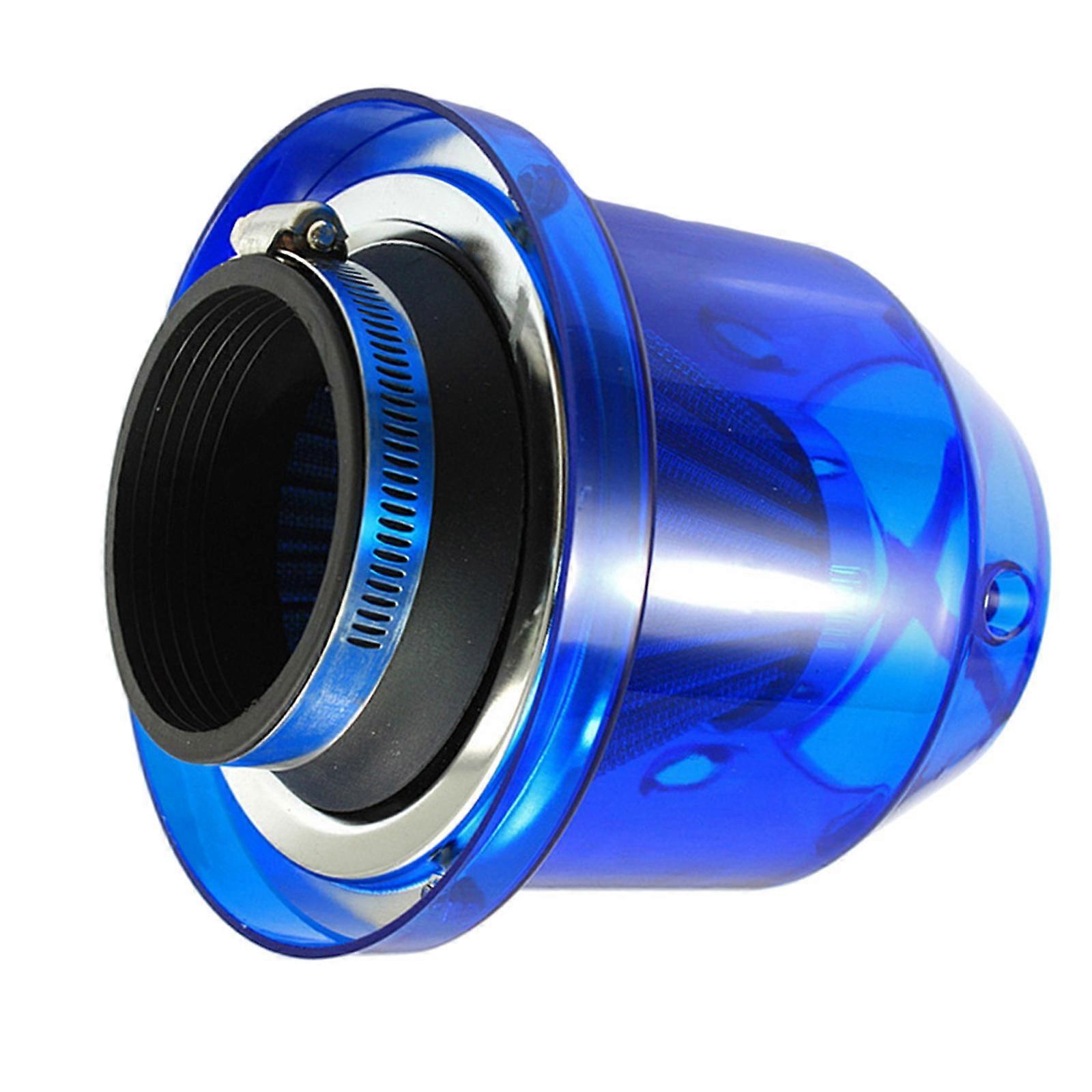 76mm High Flow Heat Shield Air Filter Cold Intake Round Cone Blue