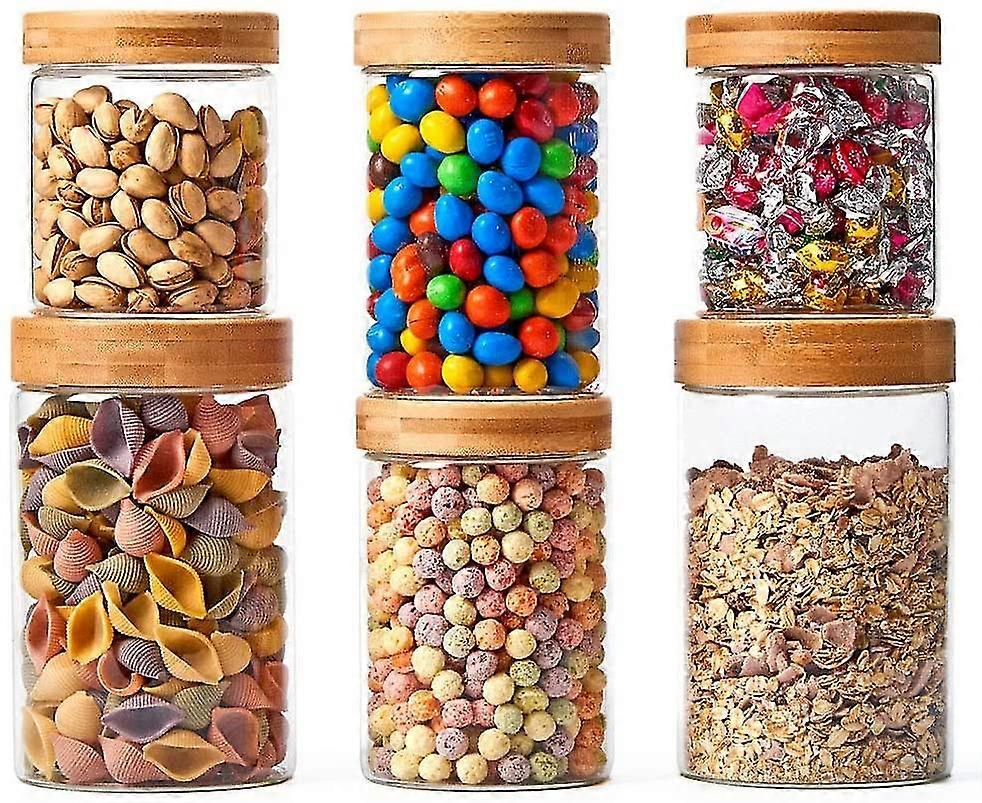 Set Of 6 Airtight Glass Storage Jars, 1360ml + 900ml + 600ml Storage Jars Food